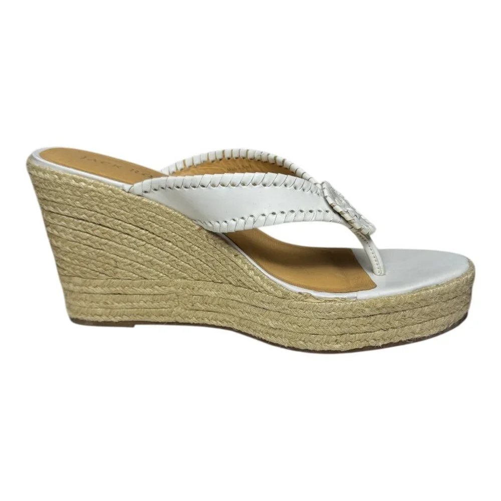 Jack Rogers White Braided Leather Espadrille Wedge Sandals Classic Summer sz 10